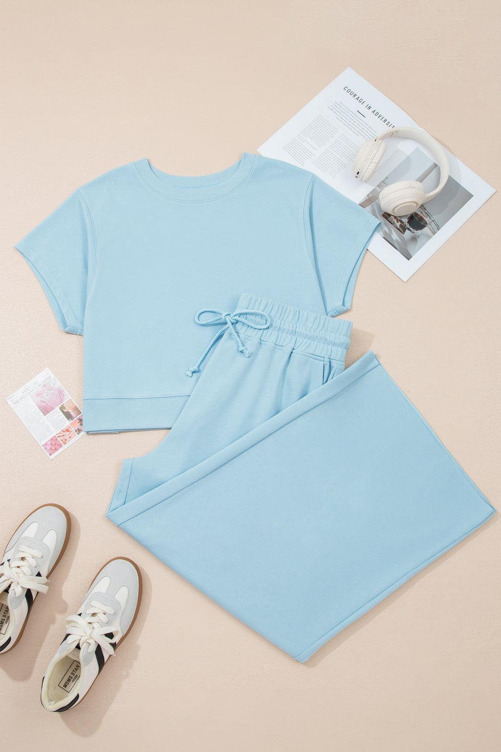 Olive Paige Light Blue Ribbed Pants Set