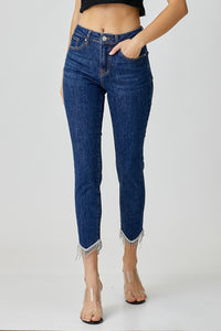 Hazel Blues® |  RISEN Embellished Mid Rise Crop Skinny Jeans