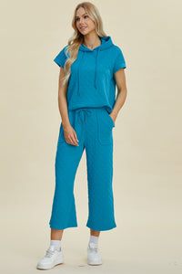 Hazel Blues® |  Double Take Texture Drawstring Short Sleeve Hoodie and Pocketed Pants Set