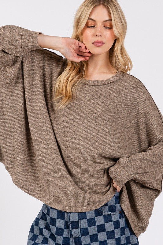 Hazel Blues® |  SAGE + FIG Round Neck Batwing Sleeve Oversize Top