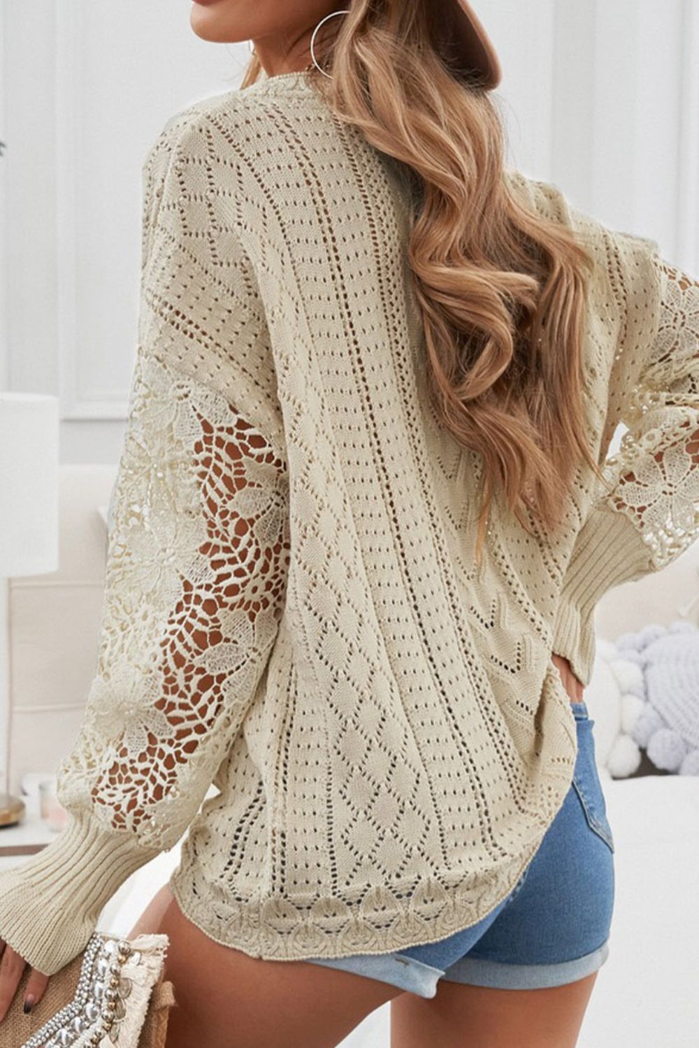 Hazel Blues® |  Openwork Round Neck Long Sleeve Sweater