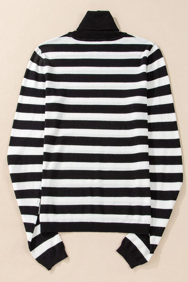 Hazel Blues® |  Striped Turtleneck Long Sleeve Knit Top