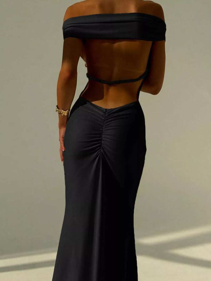 backless off shoulder dress Boho Style Off Shoulder Satin Backless Wedding Dress With Long Sleeves -Simple Bridal Dress Plus Size WonderlandByLilian