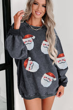Hazel Blues® |  Gray Sequined Santa Claus Corded Christmas Sweatshirt