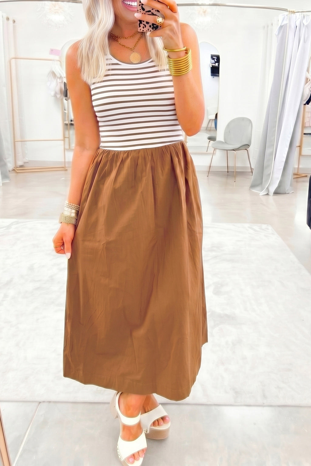 Patchwork Sleeveless Striped Colorblock Casual Long Dress | Striped Patchwork Colorblock Dress