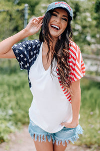 Hazel Blues® |  US Flag V-Neck Tee Shirt