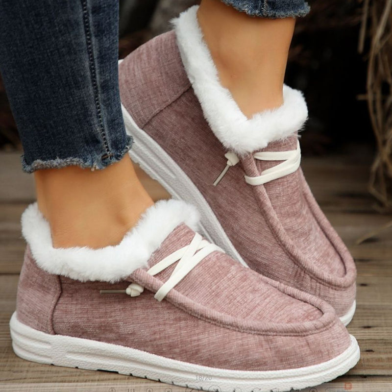 Hazel Blues® |  Lace Up Round Toe Furry Sneakers