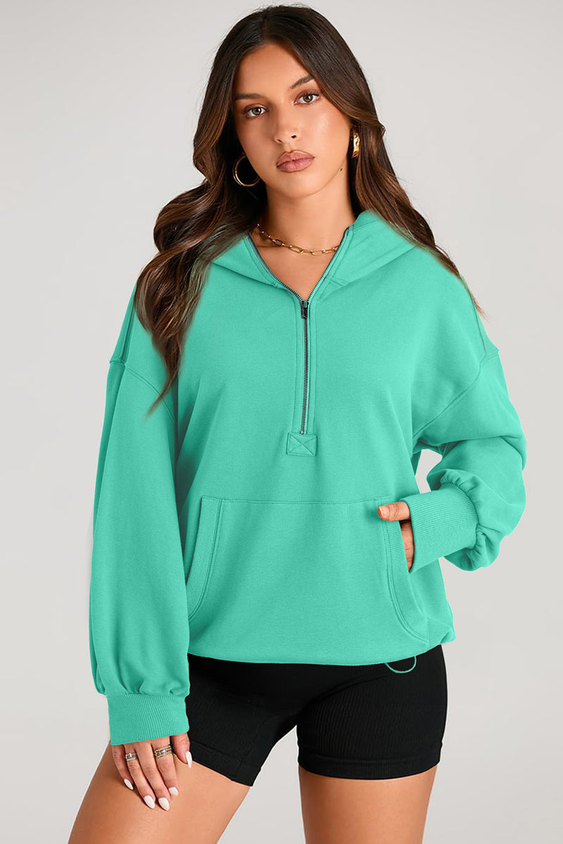 Hazel Blues® |  Pocketed Half Zip Long Sleeve Hoodie