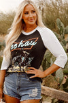 Hazel Blues® |  Brown Western Yeehaw Graphic Vintage Raglan Long Sleeve Top
