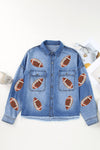 Hazel Blues® |  Raw Hem Sequin Football Long Sleeve Denim Jacket