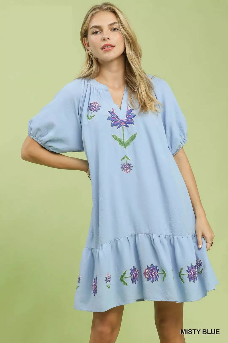 umgee floral embroidered dress Floral Embroidered Bell Sleeve Dresses
