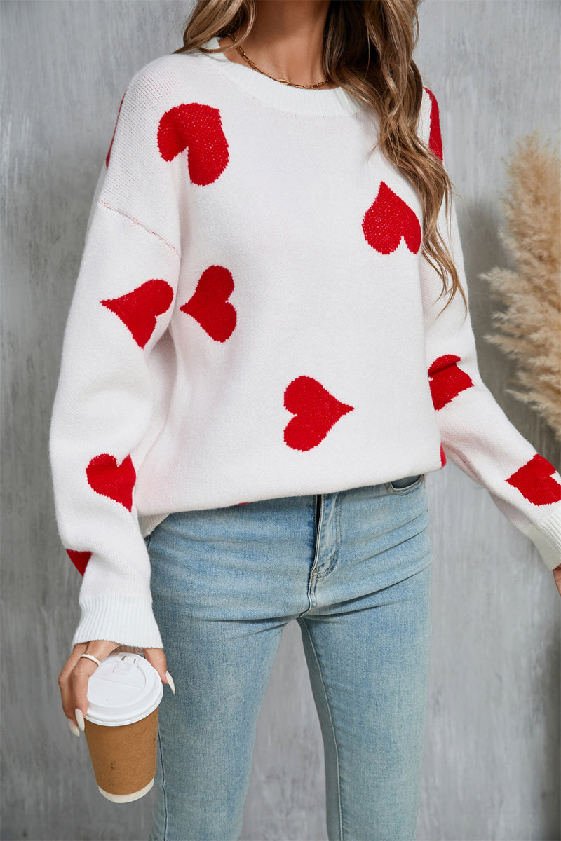 Hazel Blues® |  Angel Wings Heart Round Neck Dropped Shoulder Sweater