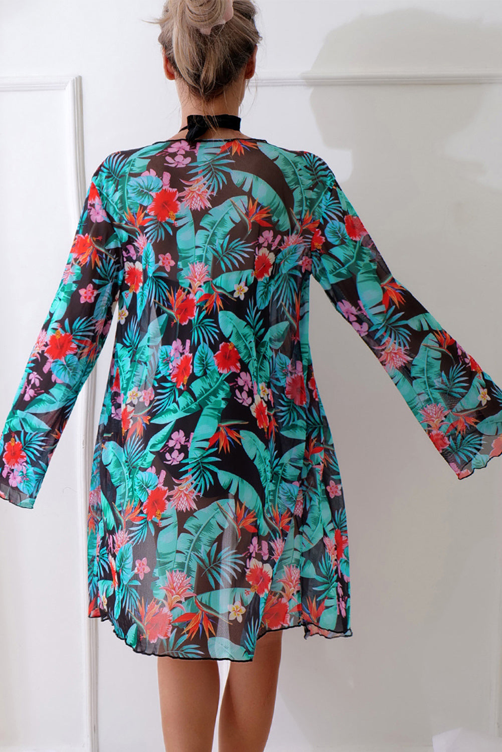 Black Halter-Neck Monokini with Floral Beach Cover Up