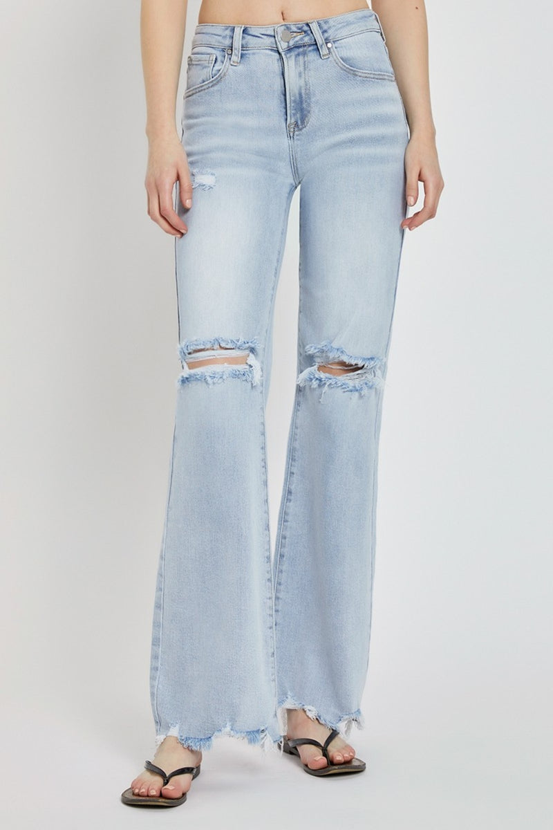 Hazel Blues® |  RISEN High Rise Distressed Wide Leg Jeans