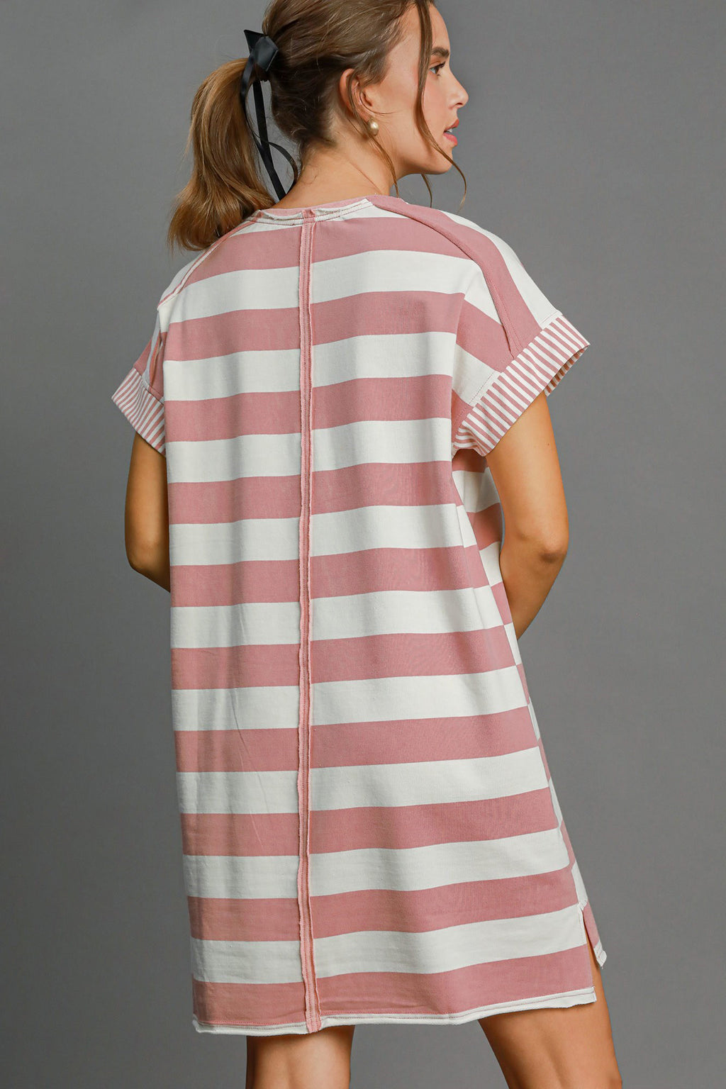 Hazel Blues® |  Umgee Peace Applique Striped Short Sleeve Mini Dress