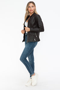 Hazel Blues® |  Snobbish Faux Leather Biker Jacket with Side Zip Pockets