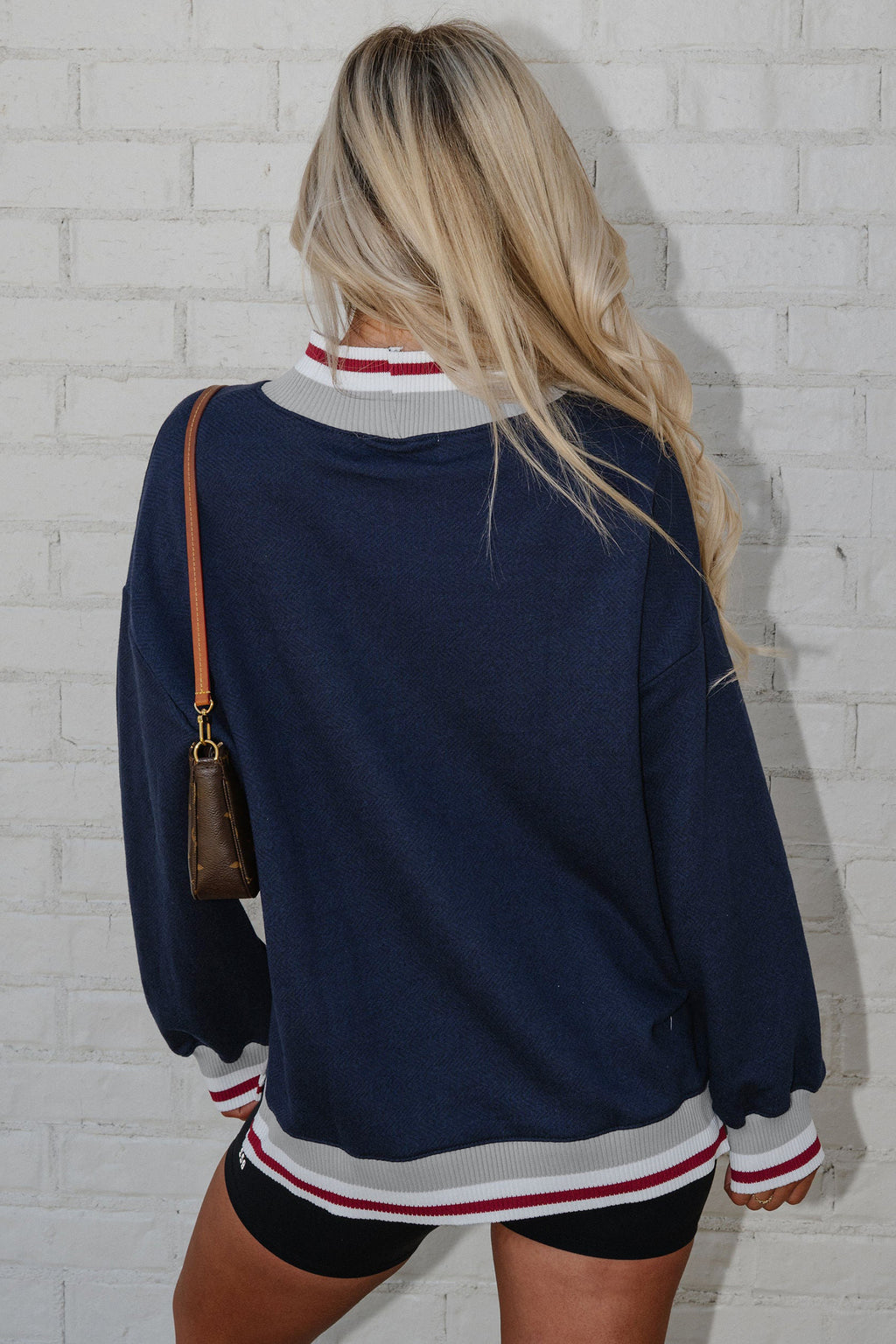 Navy Ribbed Mock-Neck Sweatshirt