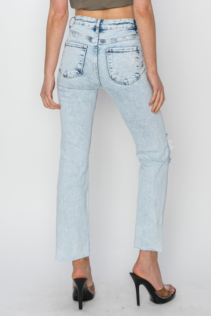 Hazel Blues® |  RISEN High Rise Distressed Ankle Jeans