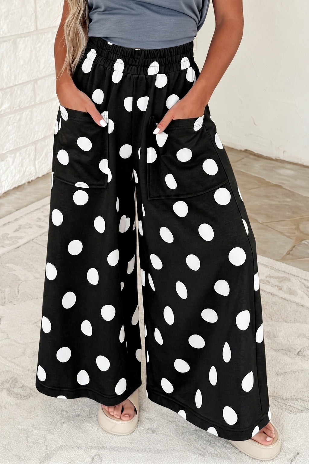 Black Polka Dot Wide-Leg Pants
