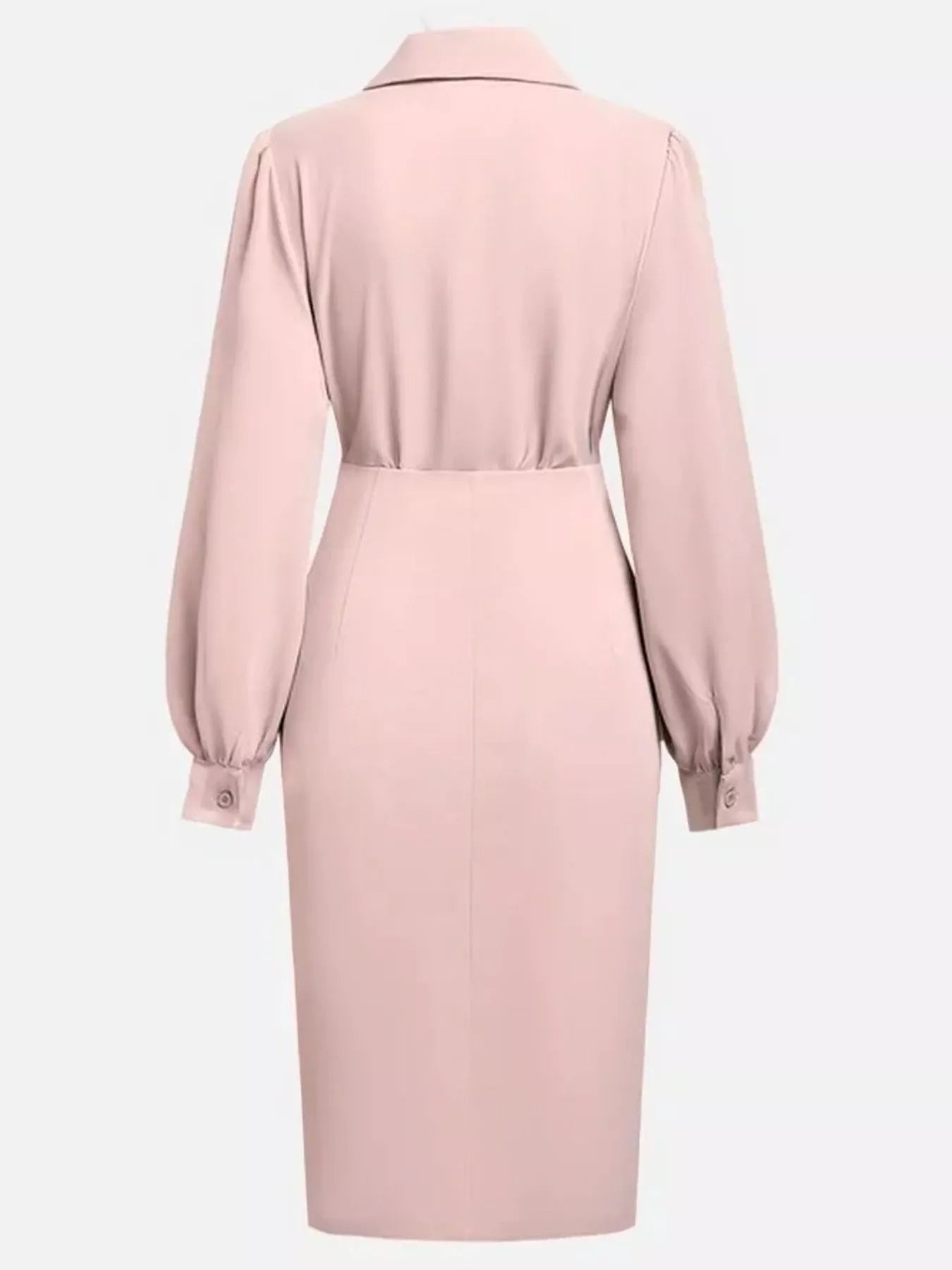 ruched midi shirt dress Ruched Midi Shirt Dress Ruched Midi Shirt Dress with Side Slit from OhSoStyled at Sophia's Style Pink / L