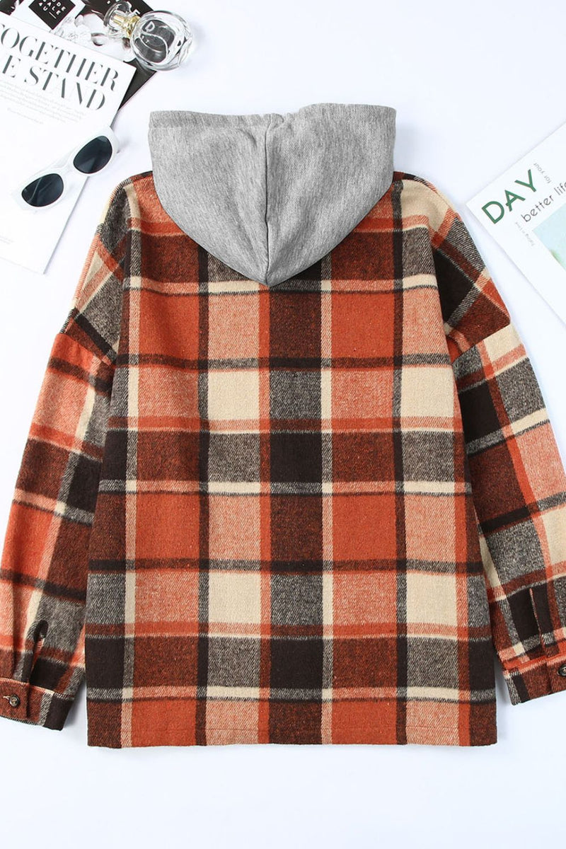 Hazel Blues® |  Plaid Button Up Hooded Shacket