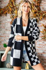 Hazel Blues® |  First Love Checkered Open Front Long Sleeve Cardigan