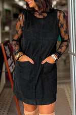 Hazel Blues® |  Beige Corduroy Sleeveless Mini Dress With Patched Pockets