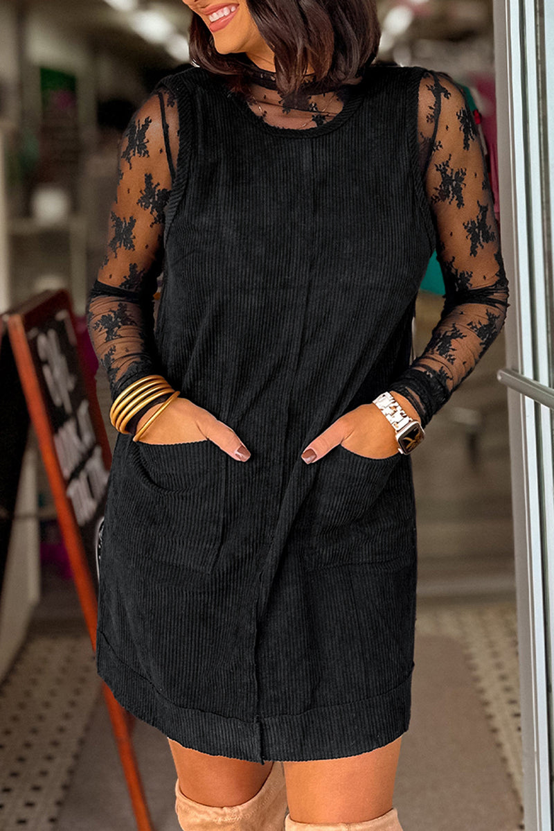 Hazel Blues® |  Beige Corduroy Sleeveless Mini Dress With Patched Pockets