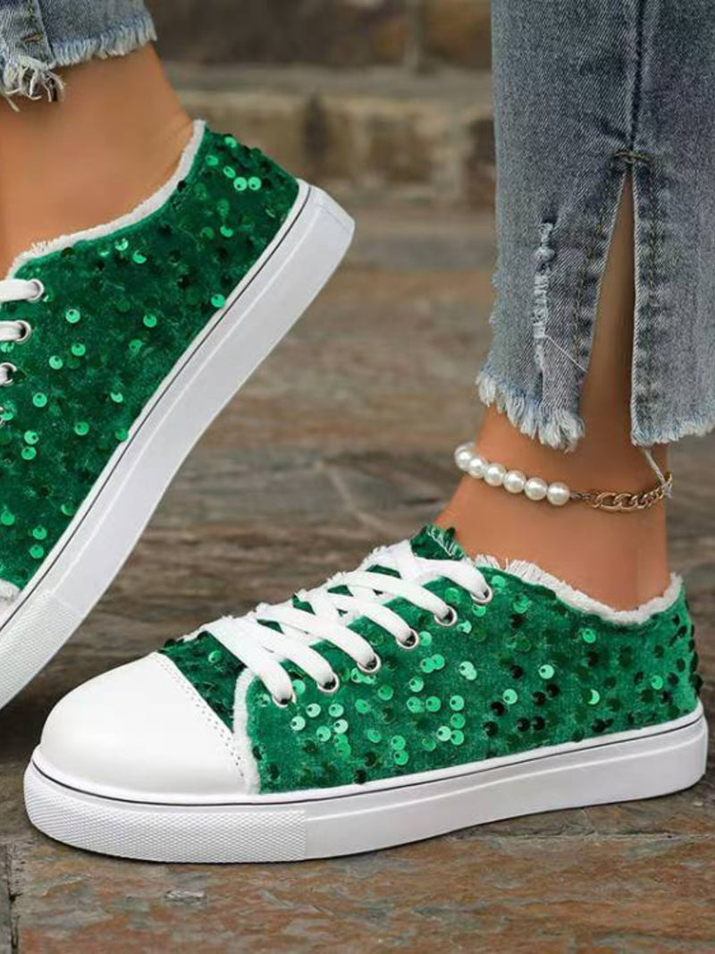 Hazel Blues® |  Sequin Round Toe Flat Sneakers