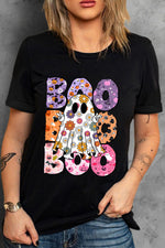 Hazel Blues® |  Black BOO Floral Ghost Print Crew Neck Halloween T Shirt
