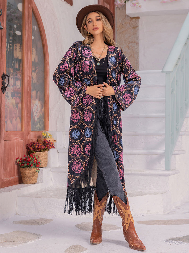 Hazel Blues® |  Fringe Open Front Long Sleeve Cardigan