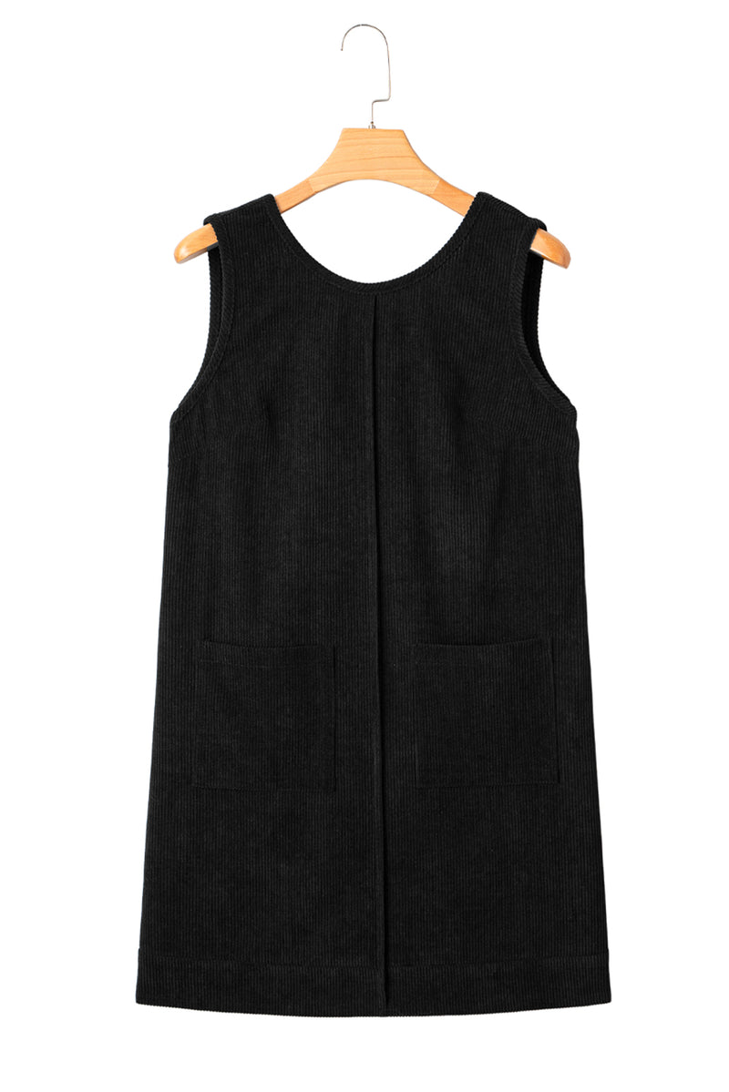 Hazel Blues® |  Beige Corduroy Sleeveless Mini Dress With Patched Pockets