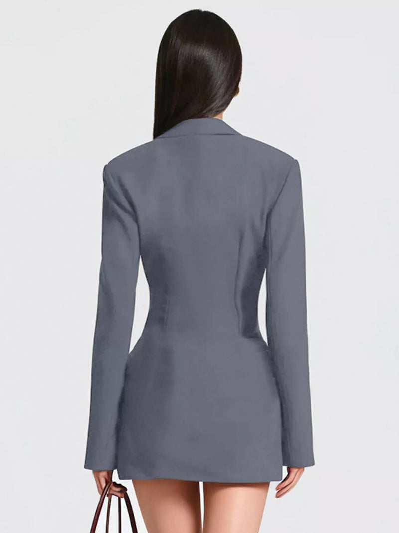 Brown Blazer-Style Long Sleeve Mini Dress (Also Plus Size) Brown / 2XL By Trendsi