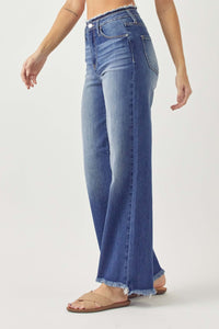 Hazel Blues® |  RISEN High Waist Raw Hem Wide Leg Jeans