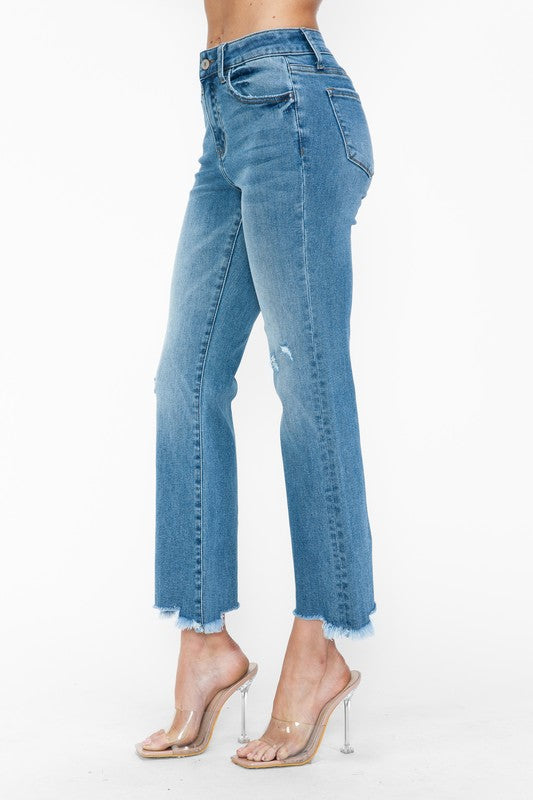 Hazel Blues® |  bytos Raw Hem Distressed Mid Rise Crop Jeans