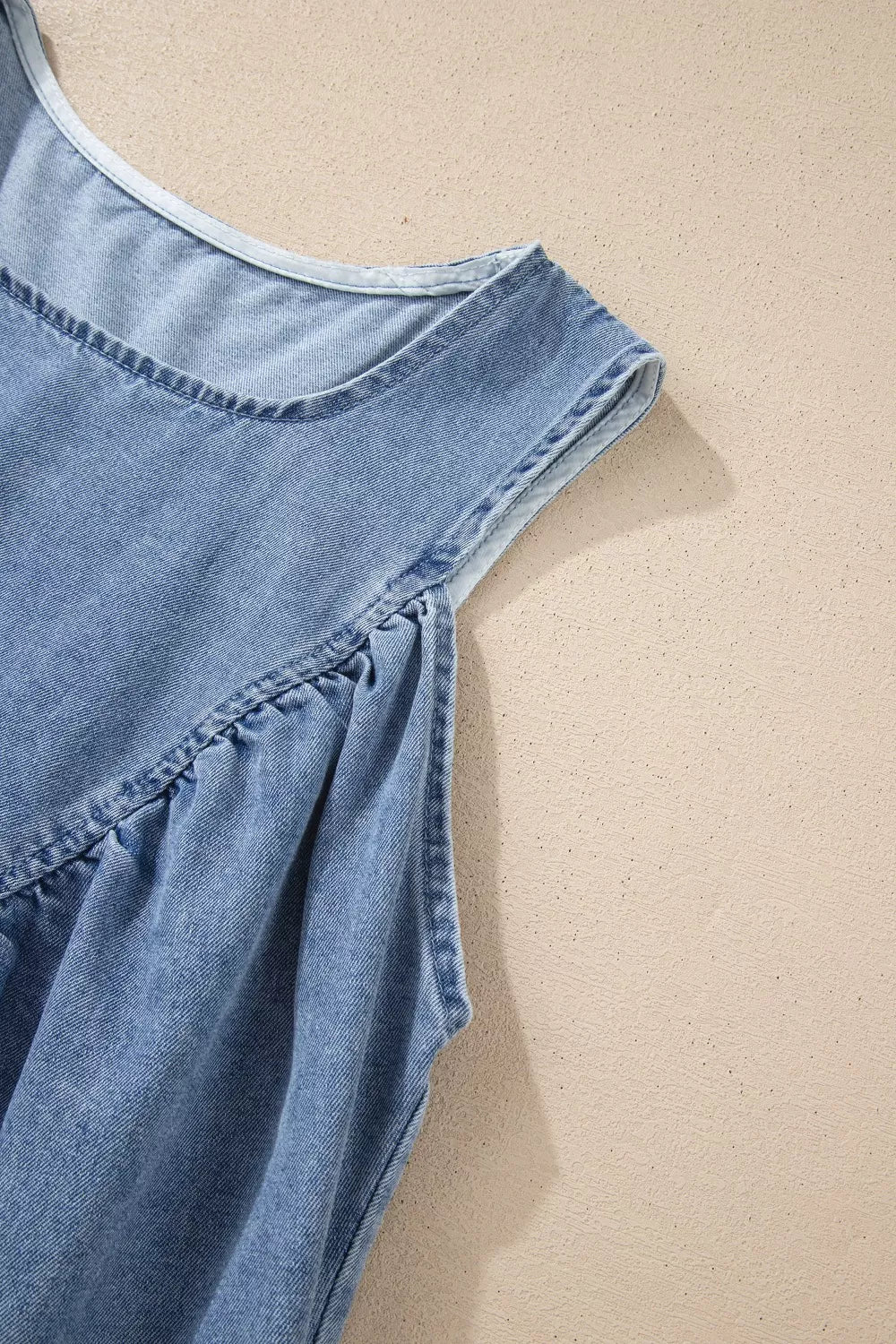Hazel Blues | Denim Pleated Patchwork Sleeveless Top Hazel Blues | Denim Pleated Patchwork Sleeveless Top