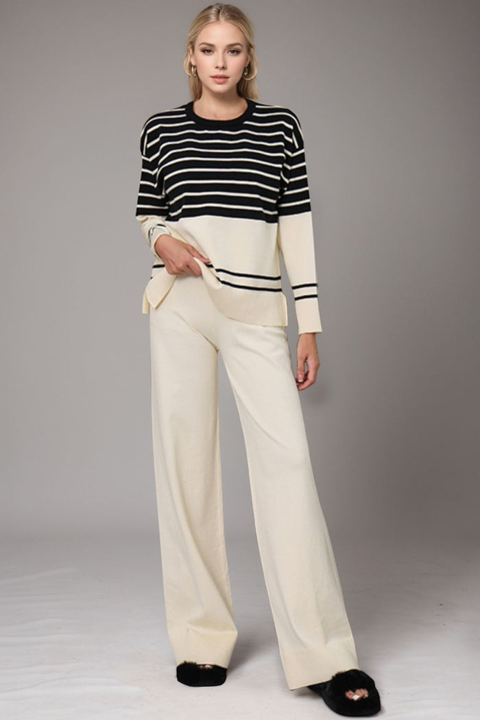 Hazel Blues® |  Basic Bae Striped Round Neck Long Sleeve Top and Pants Sweater Set