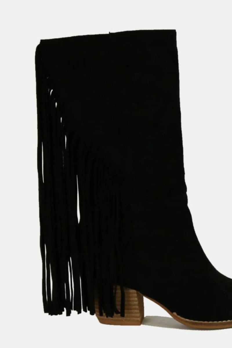 Hazel Blues® |  Beast Fashion Suede Fringe Point Toe Boots