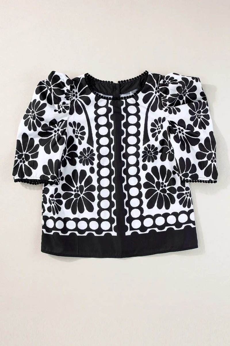 Hazel Blues® |  Printed Round Neck Half Sleeve Blouse