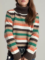 Hazel Blues® |  Contrast Stripes Turtleneck Long Sleeve Sweater