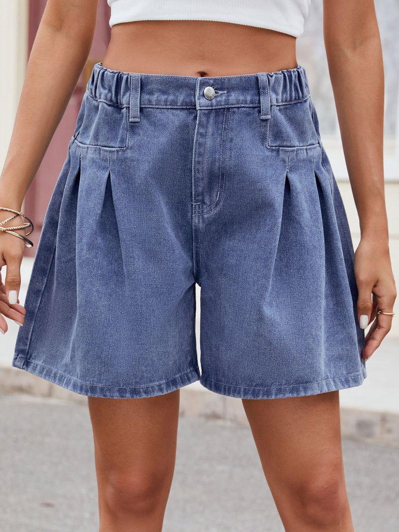 Hazel Blues® |  Ruched Half Elastic Waist Denim Shorts