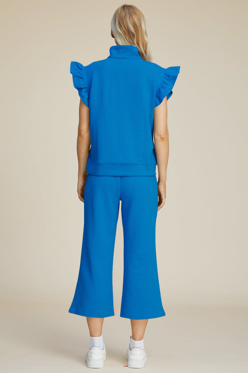 Hazel Blues® |  Double Take Texture Ruffle Short Sleeve Top and Wide Leg Pants Set