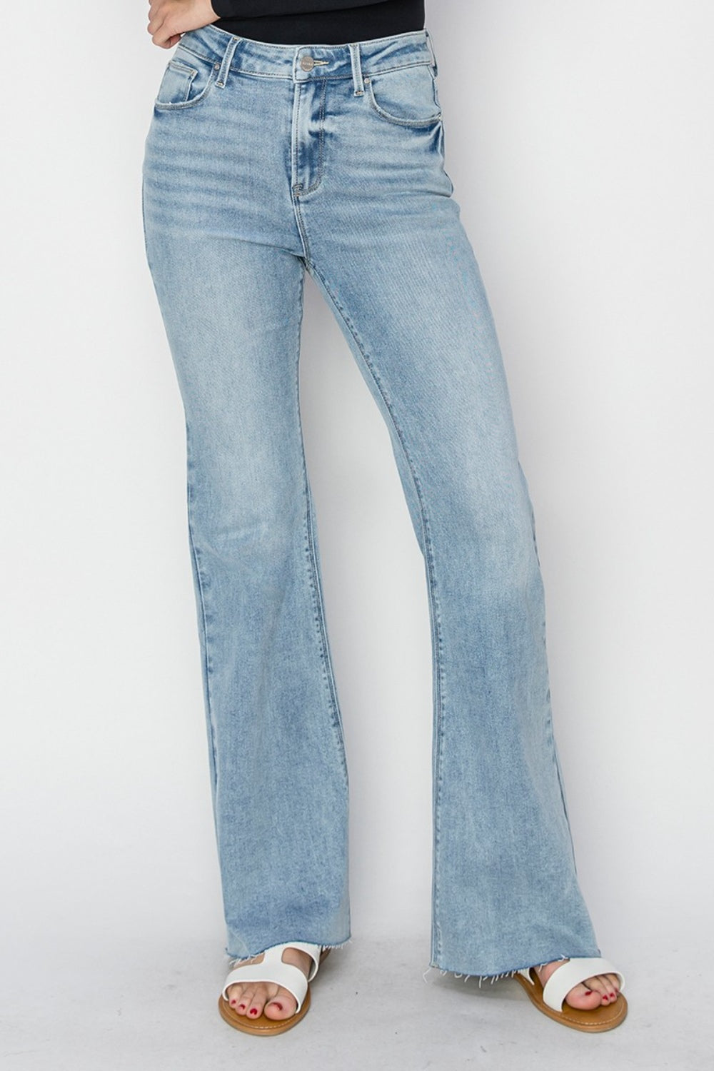 Hazel Blues® |  RISEN High Rise Raw Cut Hem Bootcut Jeans