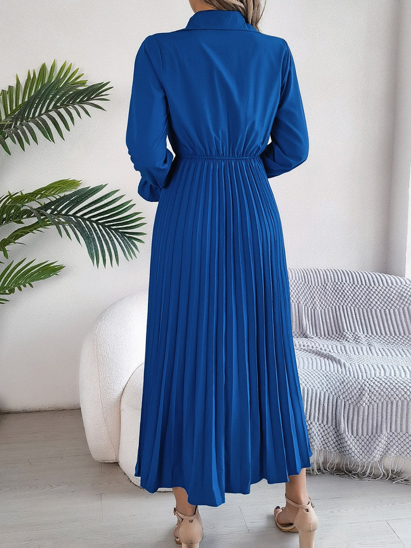 Hazel Blues® |  Pleated Half Button Long Sleeve Midi Dress