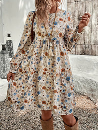 Hazel Blues® |  Ruffled Printed Round Neck Long Sleeve Dress