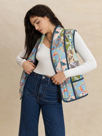 Hazel Blues® |  Printed Patchwork Contrast Piping Vest