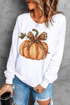 Hazel Blues® |  Beige Leopard Bowknot Pumpkin Graphic Crewneck Sweatshirt