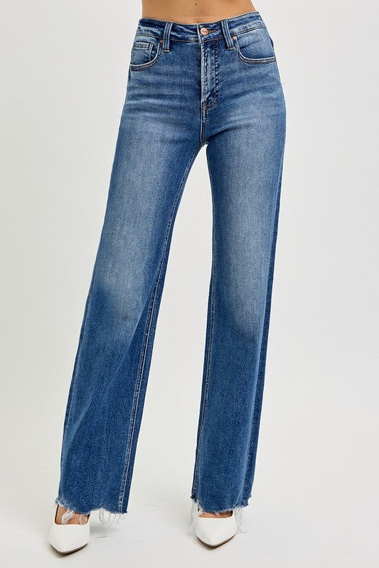 Hazel Blues® |  RISEN Tummy Control High Rise Raw Cut Jeans