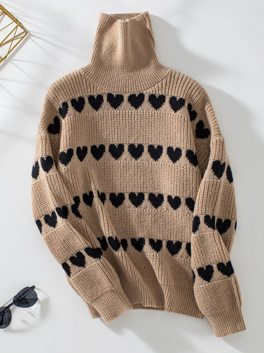 Hazel Blues® |  Heart Turtleneck Dropped Shoulder Sweater