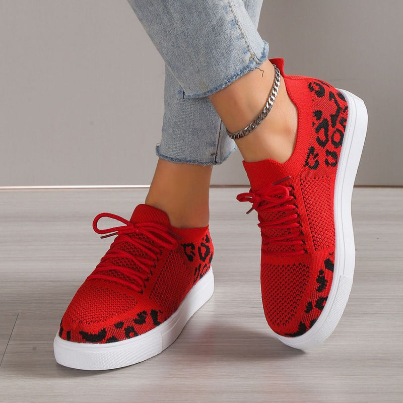 Hazel Blues® |  Lace-Up Leopard Flat Sneakers